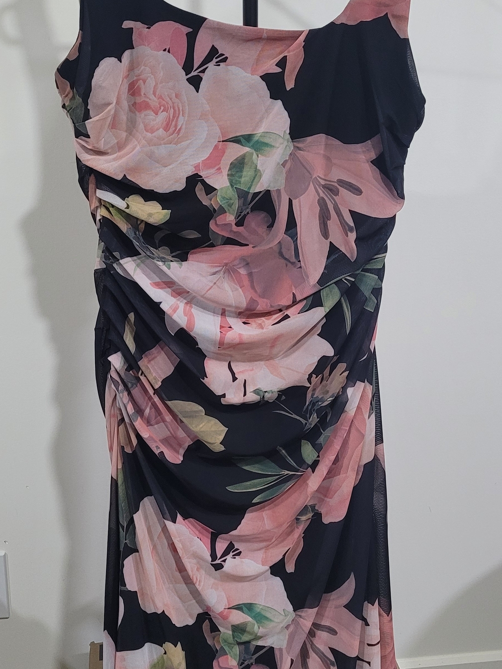 Le Chateau Black Evening Dress with Pink Floral Print Cocktail Formal Dress XL